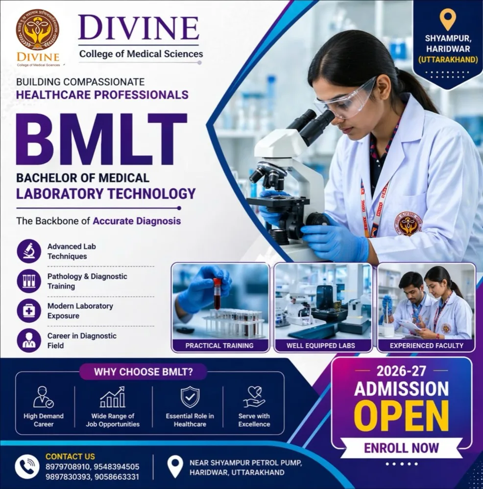 BMLT admission 2026-27 brochure, Divine College of Medical Sciences Haridwar