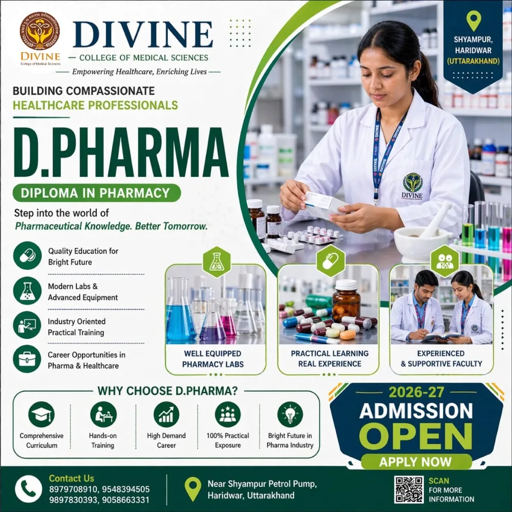 D.Pharma admission 2026-27 brochure, Divine College of Medical Sciences Haridwar