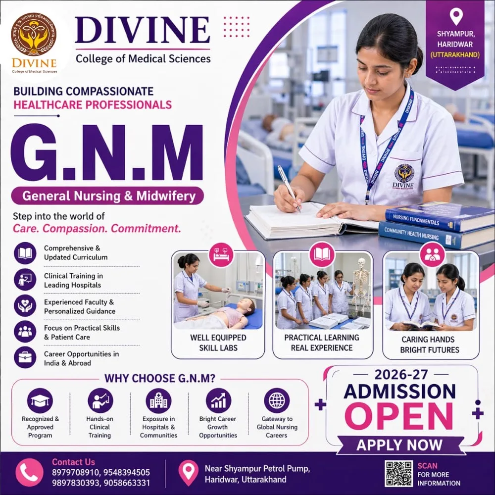 GNM admission 2026-27 brochure, Divine College of Medical Sciences Haridwar